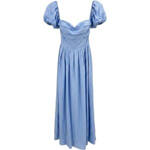 Petal and Pup Solana Off Shoulder Midi Dress Blue Ruched Puff Sleeve US 6 NWT